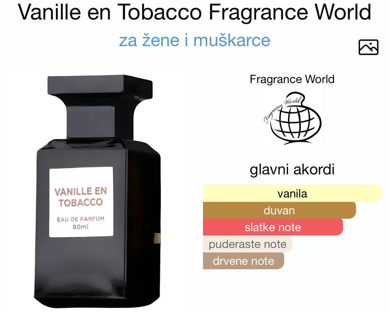Vanille en Tobacco by Fragnance World - Zahra Dubai Parfemi