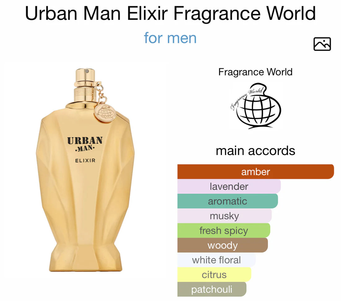 Urban Man Elixir by Fragnance World 90ml EDP - Zahra Dubai Parfemi